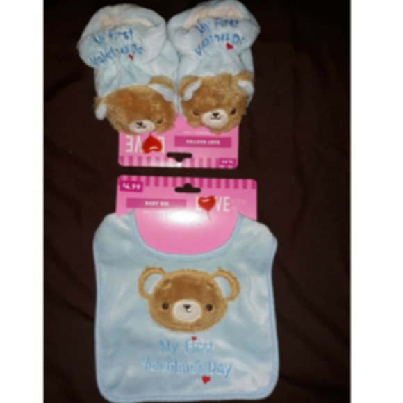 Other - New Boys My First Valentines Bib & Booties Set